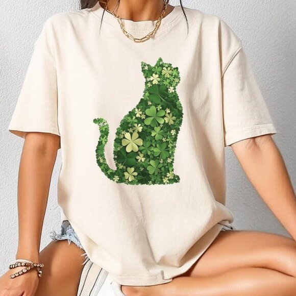 Tops - St. Patrick's Day Cat's Shirt, Irish Cat Tshirt, Shamrock Cat Tee